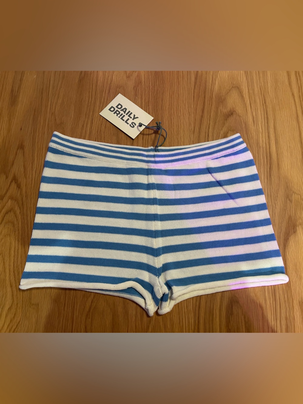 Daily Drills Beach Knit Mini Shorts - Malibu + Cream Stripe Size M/L NWT